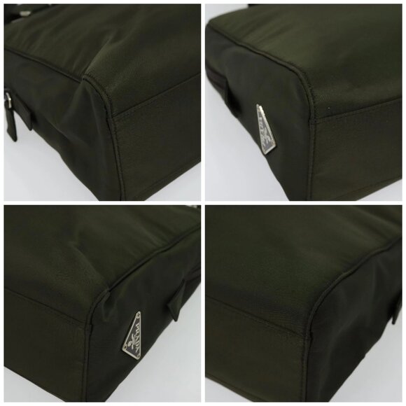 PRADA Hand Bag Nylon 2way Khaki Silver Auth BA4485 - Picture 15 of 16